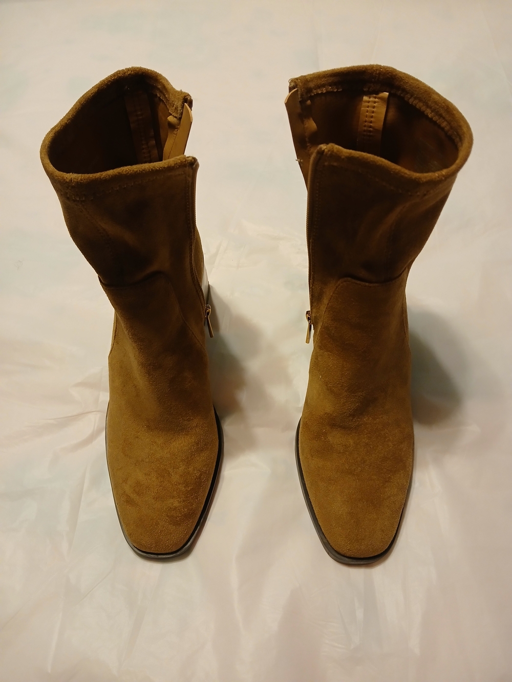 Anne Klein Tan Faux Suede Mid-Calf Heeled Boots with Side Zip